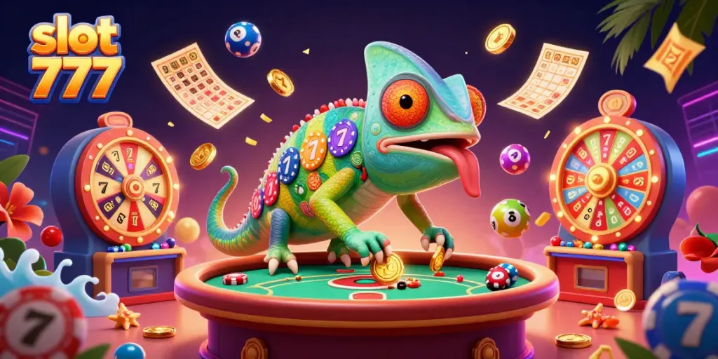 Menangkan slot 777 dengan ilustrasi kucing cerdas di kasino digital penuh warna.