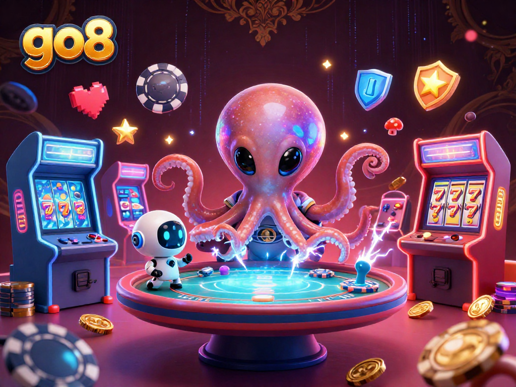 Go8 promotes thrilling wagering action with alien characters at a holographic poker table.
