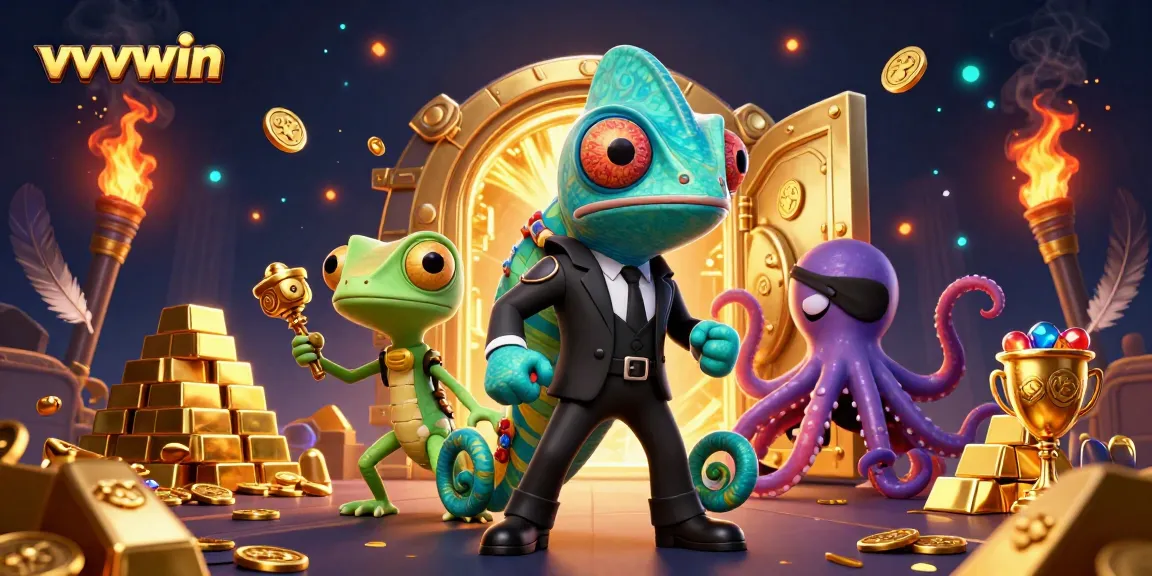 Betting on vvvwin: Colorful chameleon and gadgets shine in an exciting casino scene.