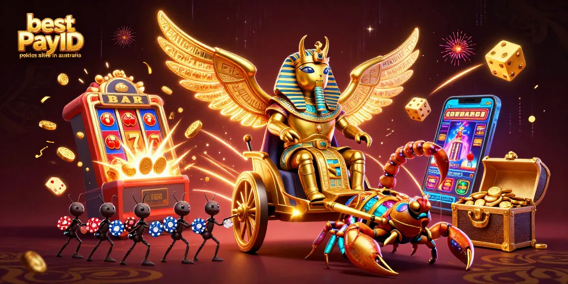 Experience the excitement at the best PayID pokies sites in Australia with vibrant casino imagery and action.