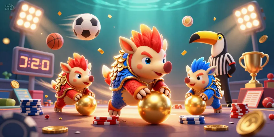 Experience the thrill of betting with link C168 while pangolins bowl through poker chips in this vibrant 3D illustration.