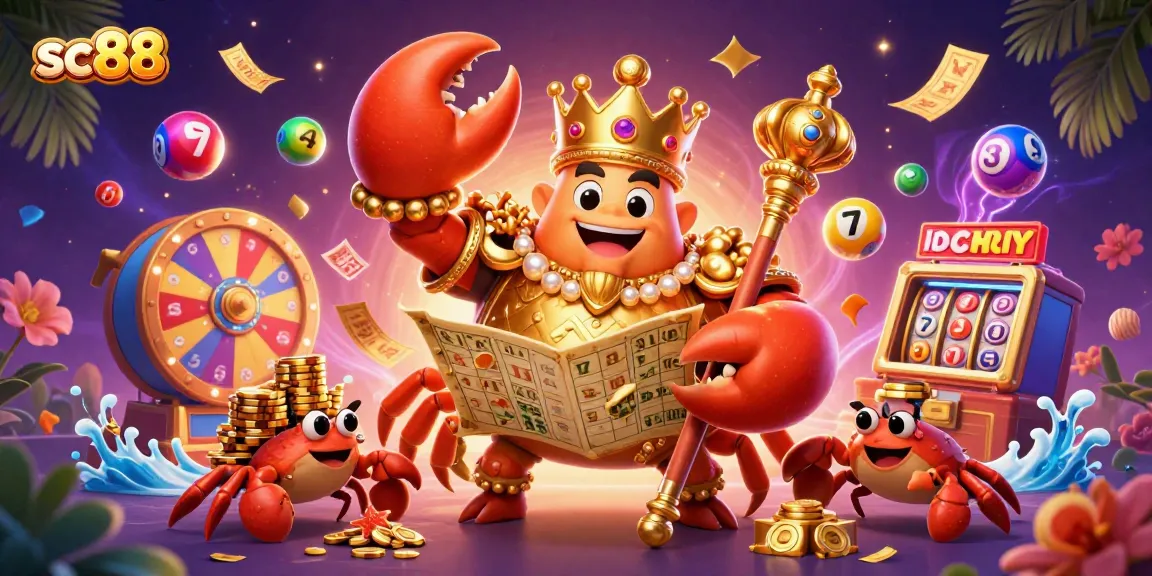 Engage in thrilling games at sc88 with the majestic crab emperor overseeing a vibrant casino scene.