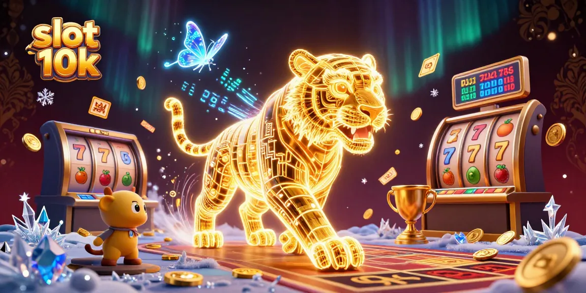 Play exciting slot 10k games featuring a dazzling golden tiger in a vibrant digital casino scene.