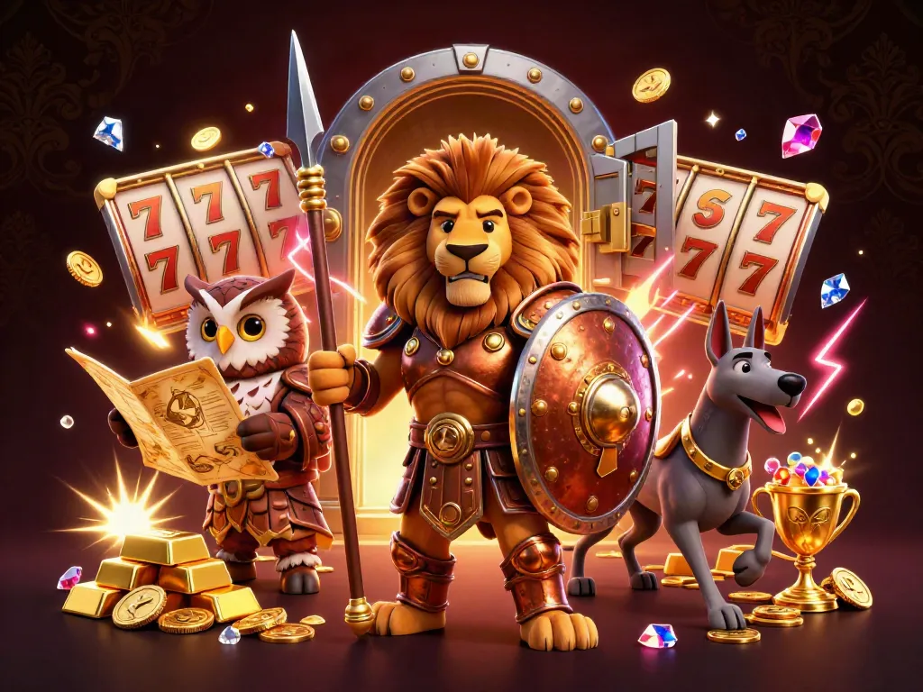 Experience the thrill of 8kbeteu with a bold Spartan lion and treasure, showcasing winning strategies and excitement.