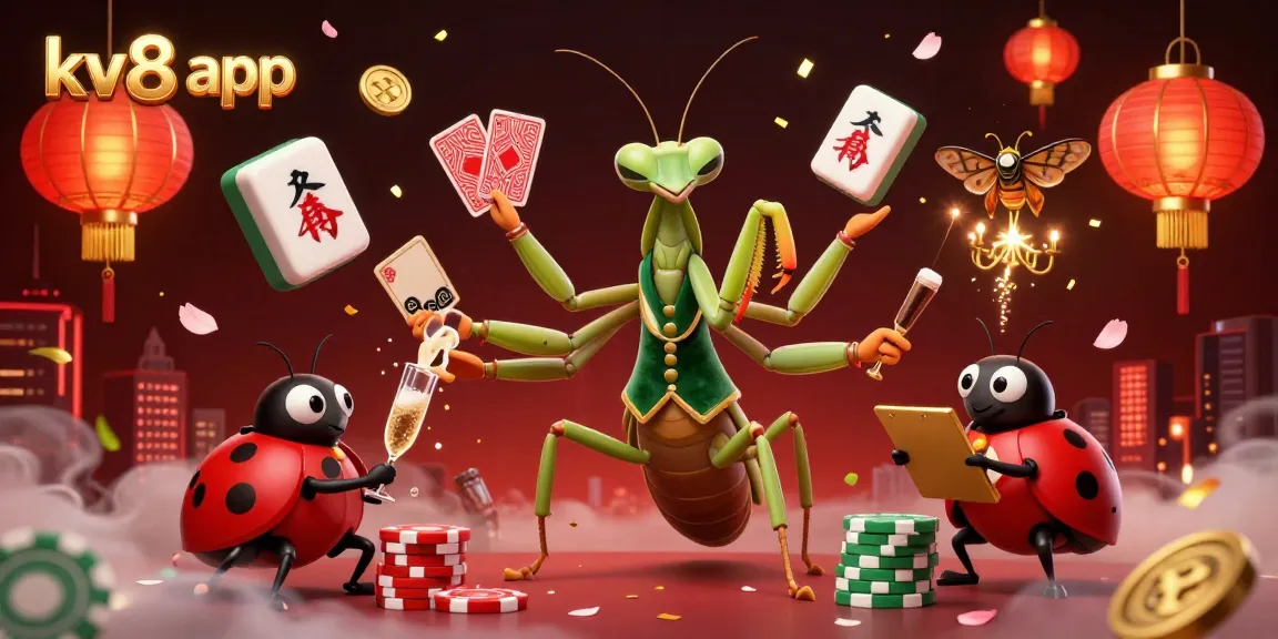 Experience the thrill of the kv8 app with a vibrant 3D casino illustration featuring games and bonuses.