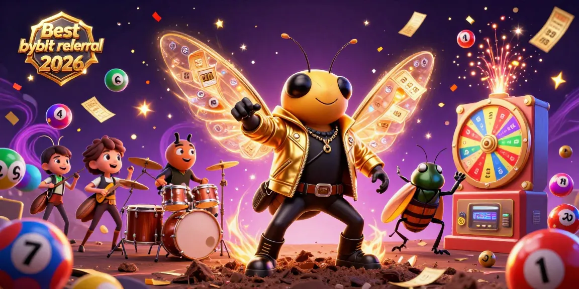 Engaging scene featuring the Best bybit referral code 2026 with a vibrant cartoon rock star, engaging lottery elements, and celebratory themes.