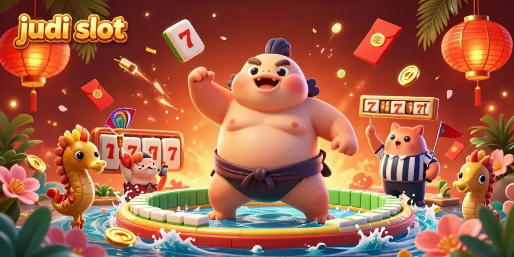 Engage in judi slot excitement with a vibrant underwater scene featuring a dynamic fugu, referee catfish, and lively slot elements.