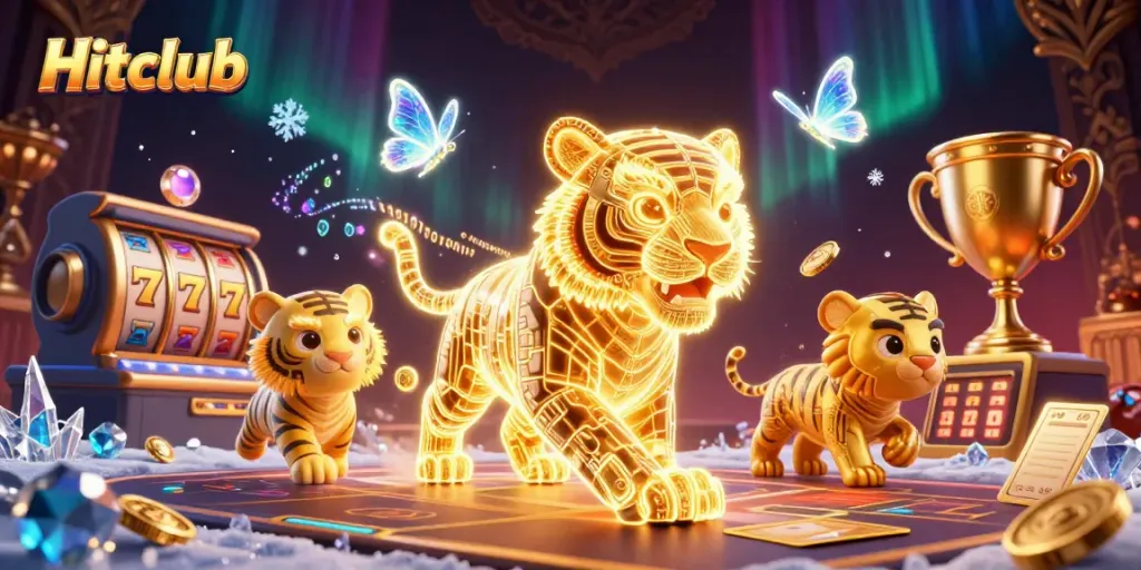 Engage in dynamic gameplay at Hitclub with a golden tiger and exciting casino elements.