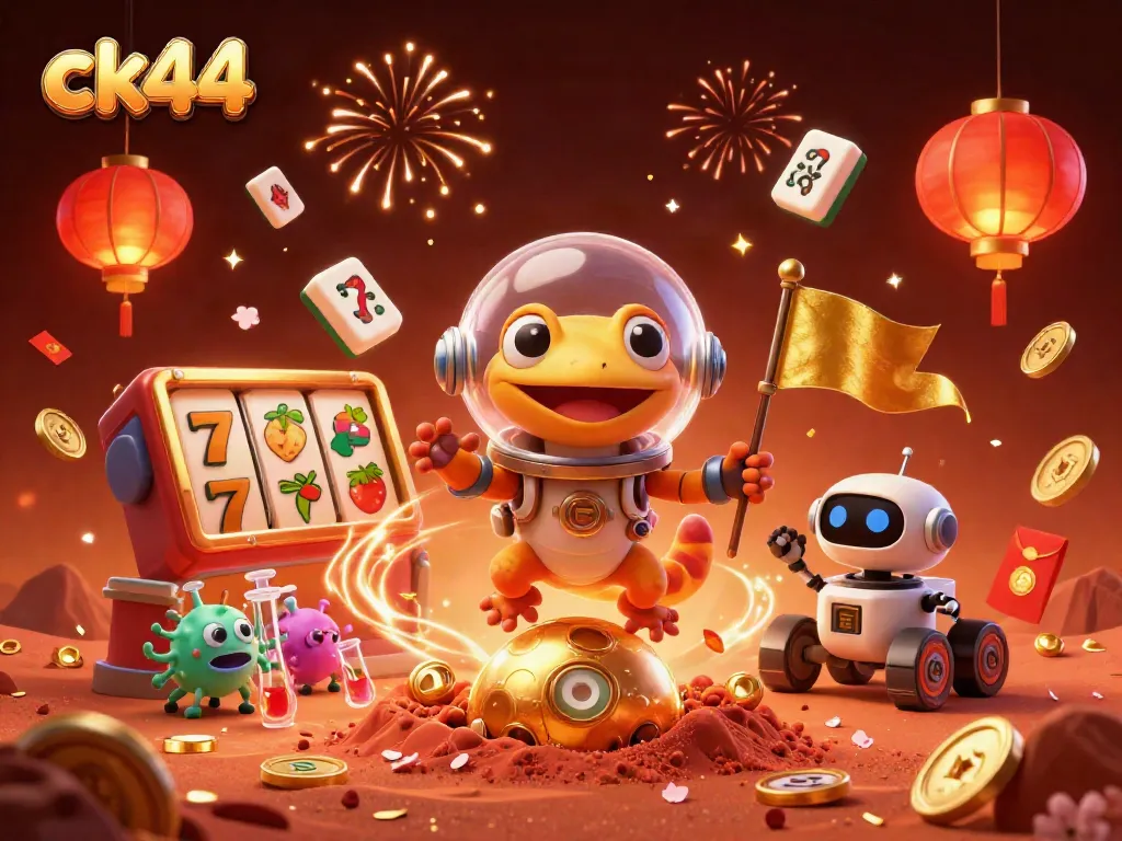 Engage with ck44's thrilling Martian casino discovery, featuring vibrant gaming elements and an energetic atmosphere.