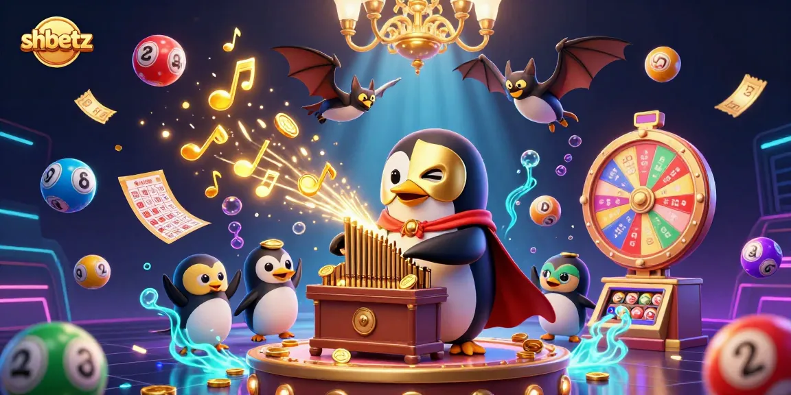 shbetz features a thrilling scene with a penguin organist and vibrant gambling elements.