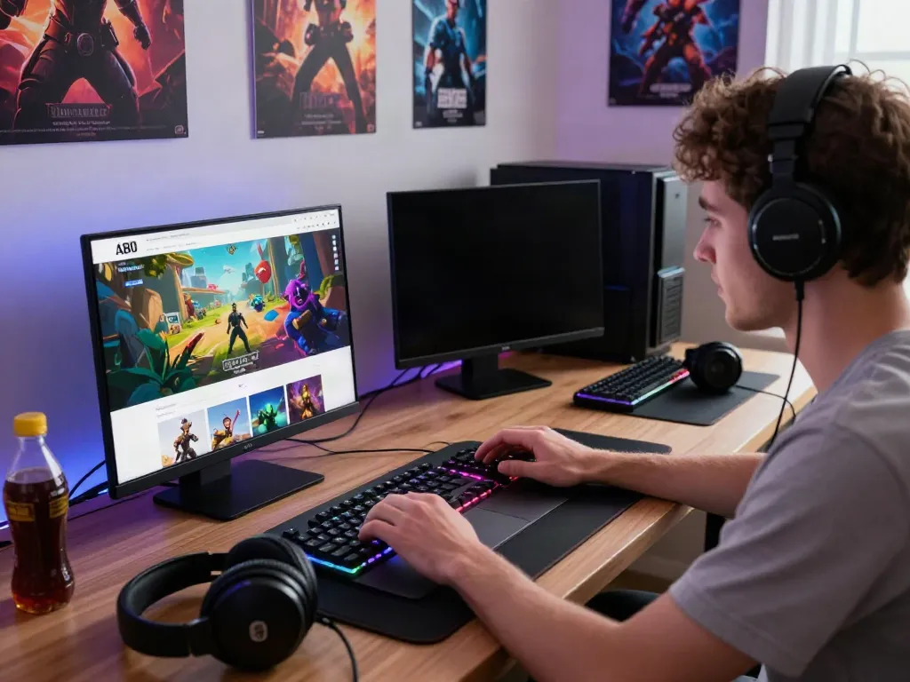 User engaging with the A80 website in a vibrant gaming setup.