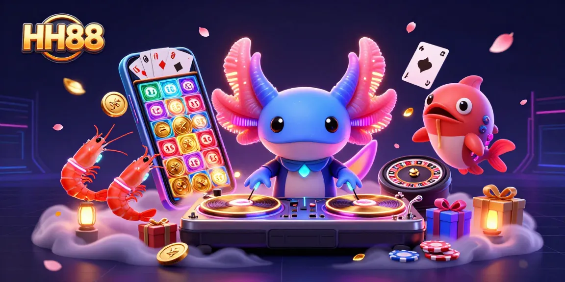 Experience thrilling wins at HH88 with vibrant 3D gambling scene featuring festive characters and games.