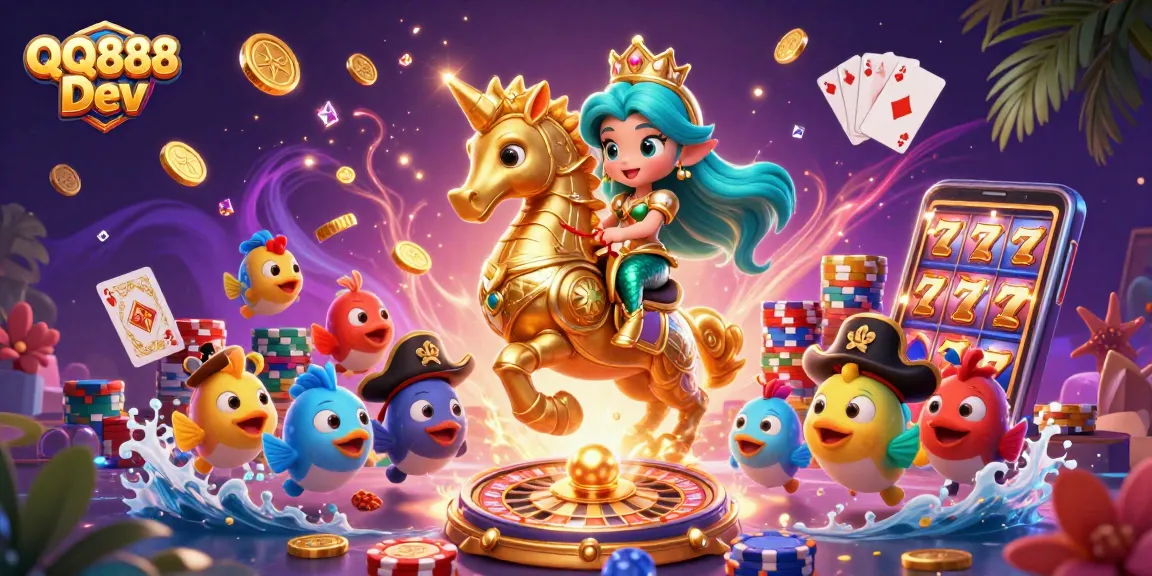 Experience the excitement of QQ888 Dev with the magical undersea casino adventure featuring a mermaid and seahorse.