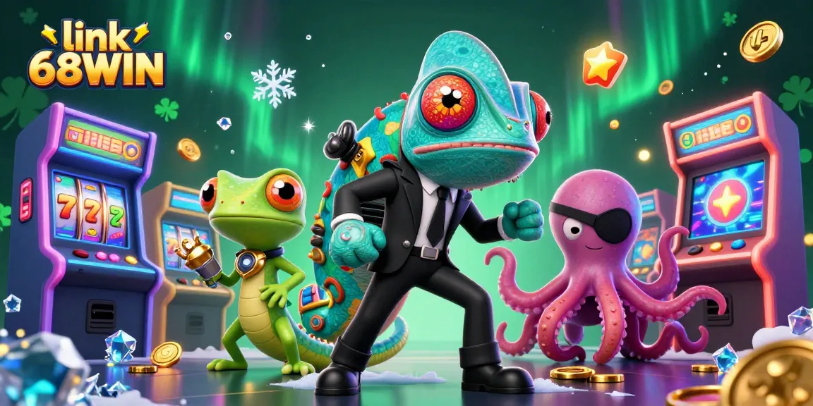 Engage in thrilling gameplay at link 68WIN with vibrant casino characters in a dynamic, colorful scene