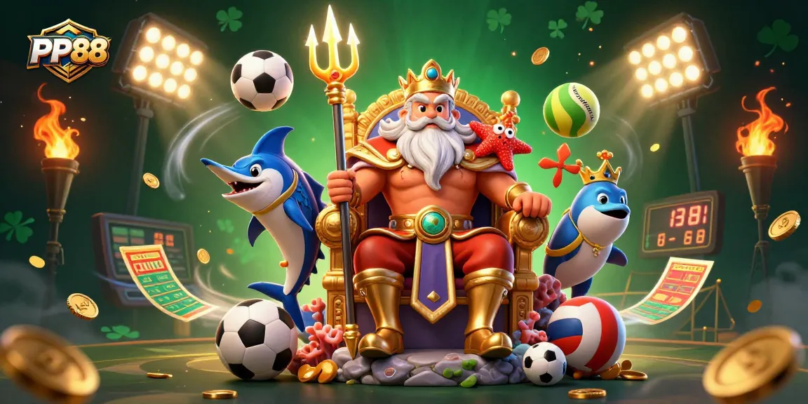 Experience the thrill of PP88 with Neptune and dynamic sports elements in a vibrant casino scene.