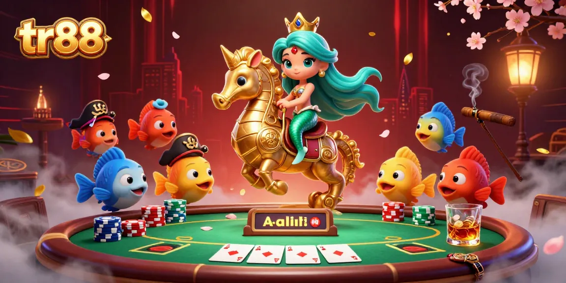 Engage in exciting games at tr88 casino with dynamic poker scenes featuring colorful characters and vibrant gaming elements.