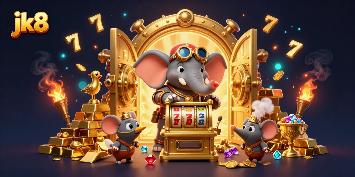Engage with immersive jk8 gaming through a vibrant, steampunk-themed online casino illustration.