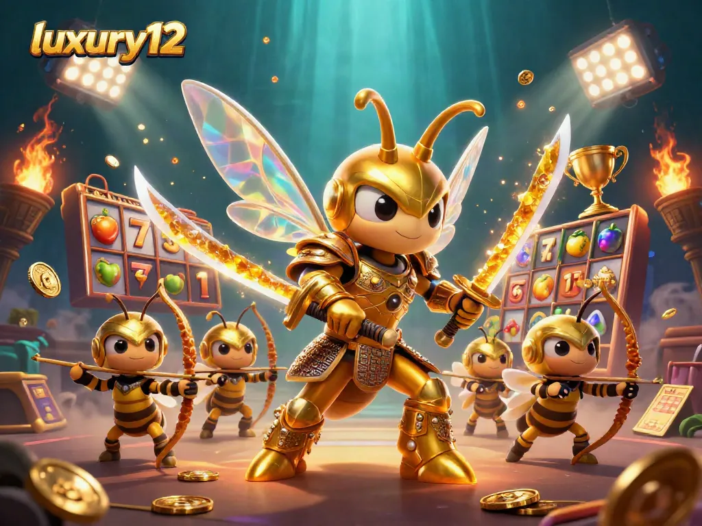 Jelajahi slot menakjubkan di luxury12 dengan raksasa tawon emas ninja dan elemen kasino menarik.