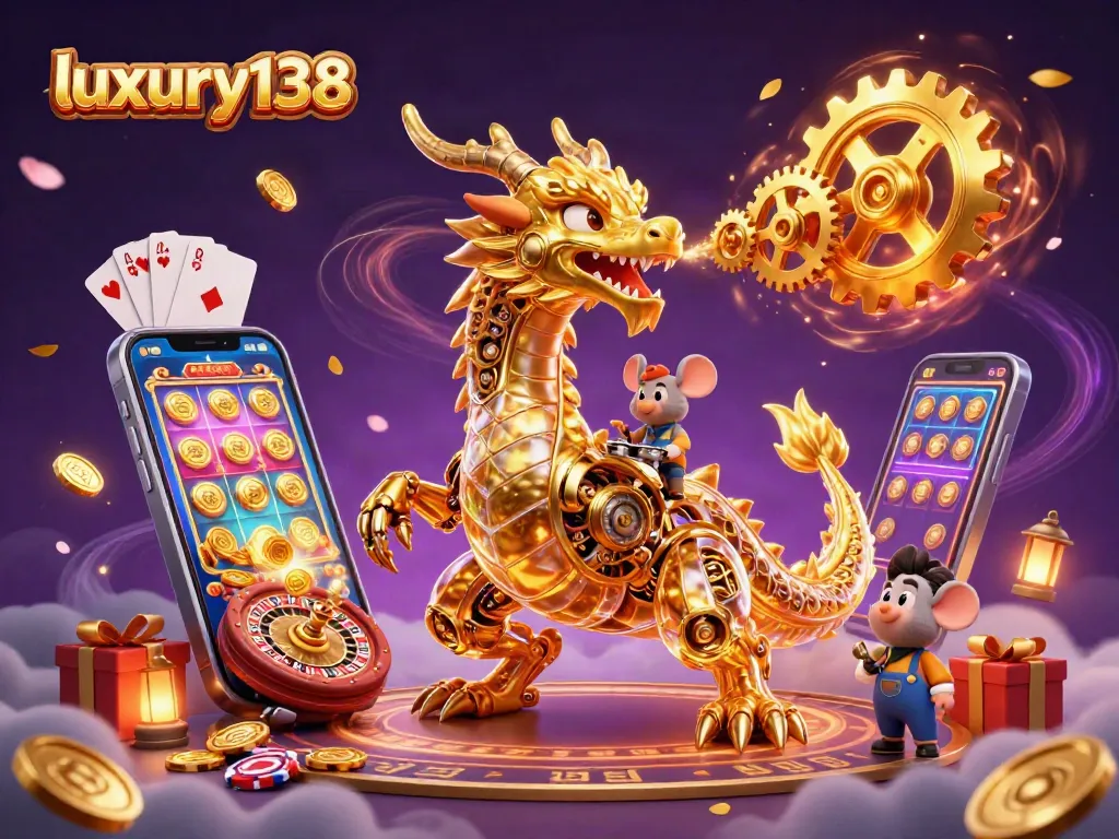 Menangkan permainan kasino dengan luxury138 lewat ilustrasi naga emas berteknologi futuristik.