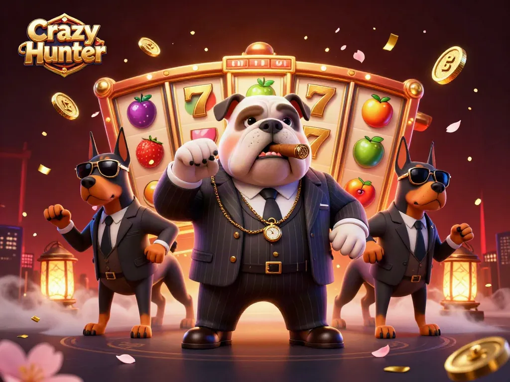 เล่นเกม Crazy Hunter กับหมาเจ้าของคาสิโนสวมชุดสูท ดูสัญลักษณ์สล็อตที่มีชีวิตชีวา