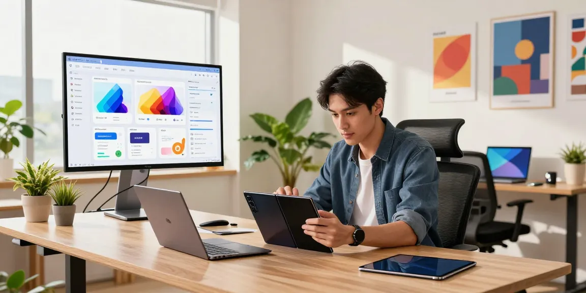 Using the Samsung Galaxy Z TriFold in a modern tech workspace with collaborative tools.