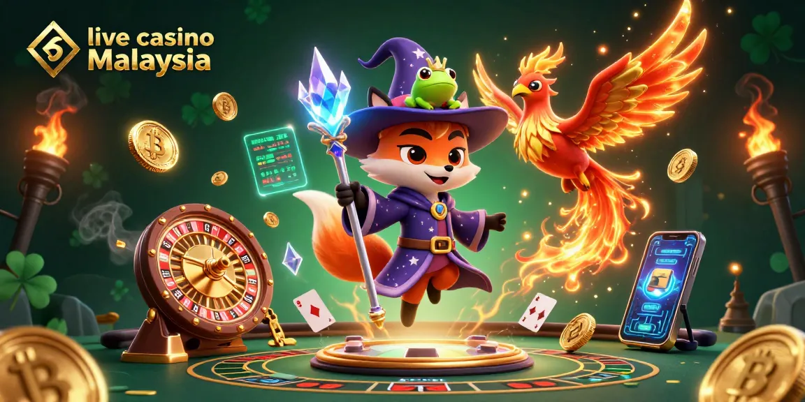 Experience live casino Malaysia with a mystical scene featuring a wizard fox and glowing elements.