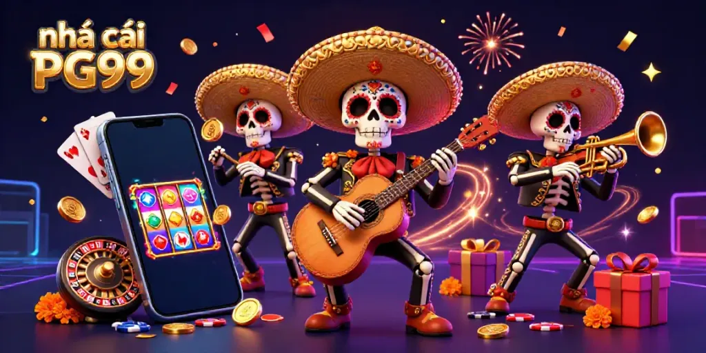 Engage with thrilling gaming experiences at nhà cái PG99 with colorful mariachi characters.