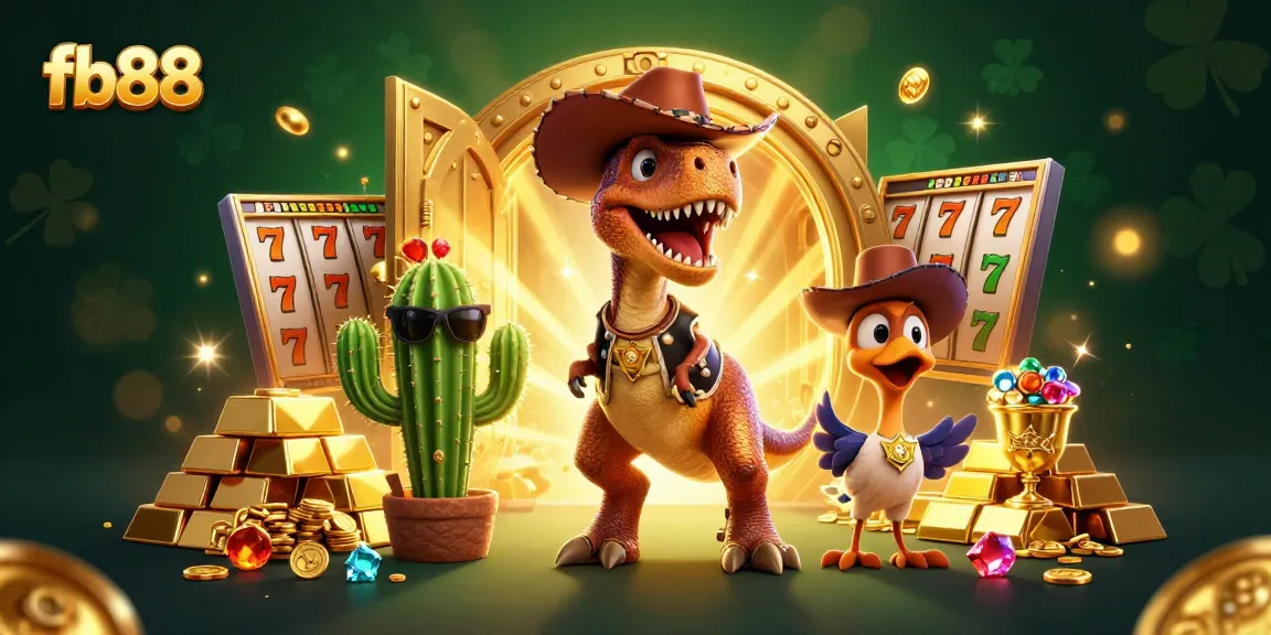 Experience the thrill of fb88 with a lively 3D scene featuring casino elements and characters celebrating in style.