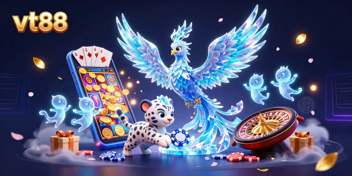 Experience thrilling slots and gaming with vt88's vibrant 3D fantasy scene, featuring rich casino elements.