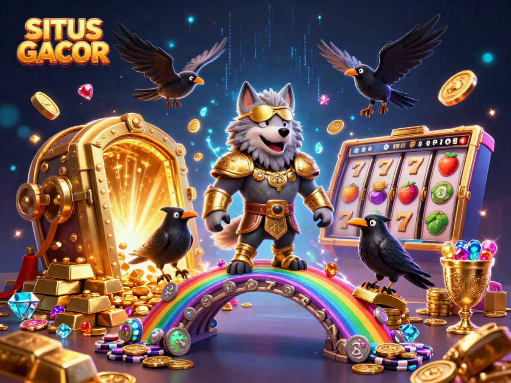 Experience the thrilling ambiance of SITUS GACOR with a dynamic 3D scene of Odin and ravens among vibrant slot reels.
