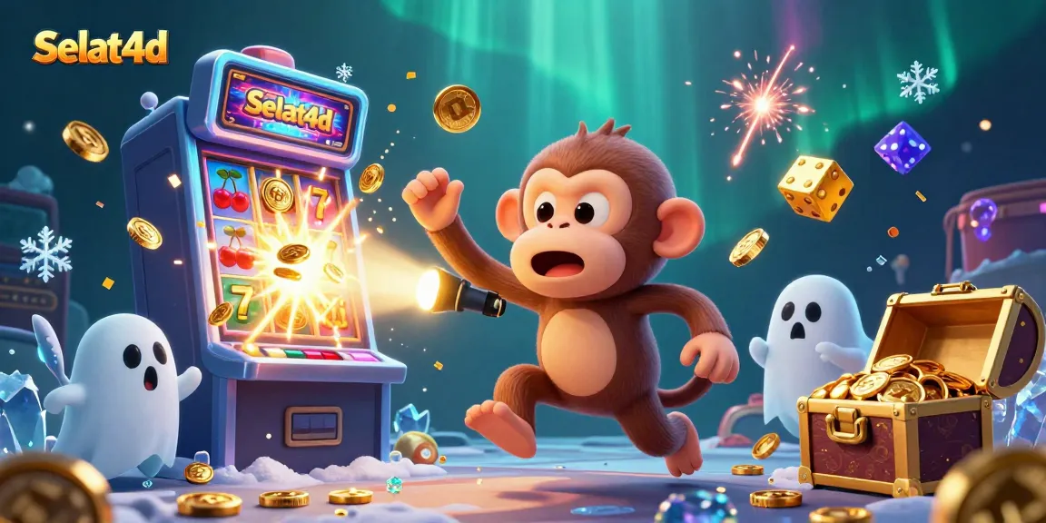 Experience the thrill of selat4d gaming with a playful poltergeist monkey juggling golden coins in a haunted casino.