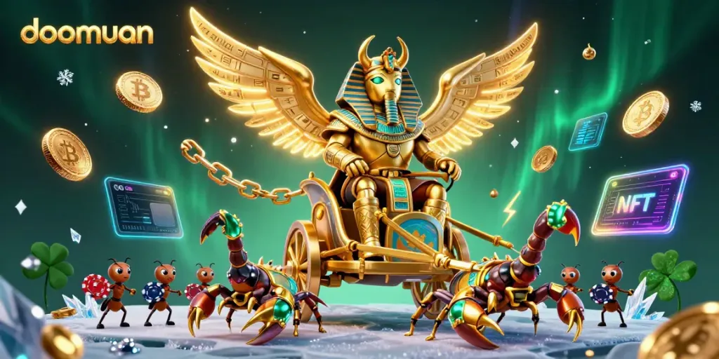 Experience high-stakes excitement as doomuan presents a majestic golden chariot and poker chip soldiers.