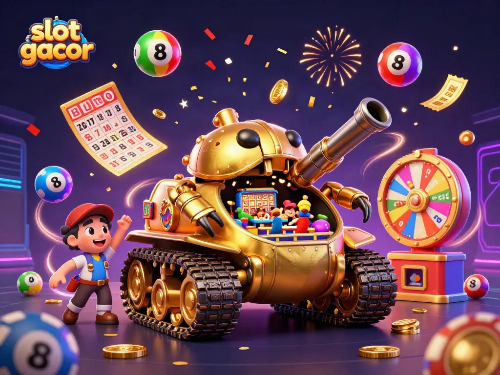 Play thrilling slot gacor games with a vibrant scene of celebration and dynamic gaming elements.