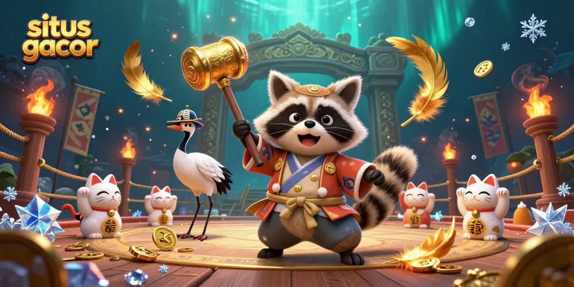 Engage in exciting gameplay at situs gacor with a vibrant 3D casino scene featuring fortune cats.