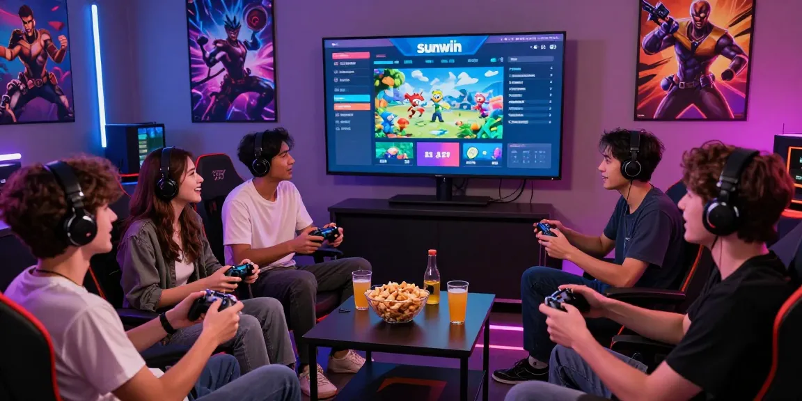 Players enjoying sunwin gaming together in a lively atmosphere with colorful lighting.