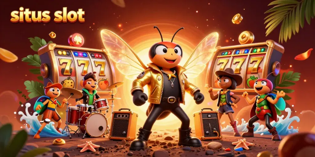 Pemain situs slot meraih kemenangan dengan simbol keberuntungan dan suasana meriah
