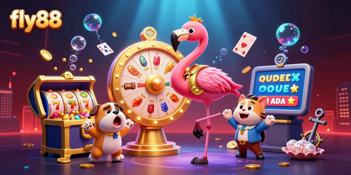 Fly88 presents a thrilling prize game scene with vibrant 3D characters and dynamic casino visuals.