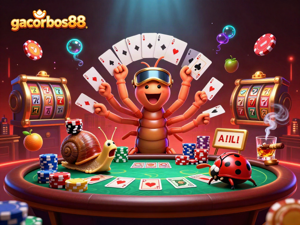 Experience gacorbos88 with vibrant casino action featuring a lively dealer and thrilling slot elements.
