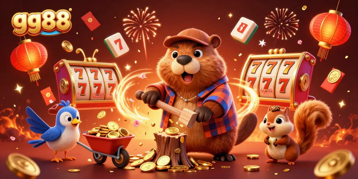 Experience the excitement of gg88 with a vibrant illustration featuring engaging characters playing slot games and collecting golden coins.