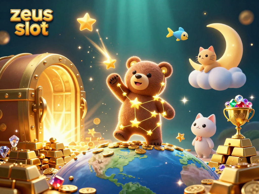 Scoop coins while playing zeus slot amidst treasures and magical creatures