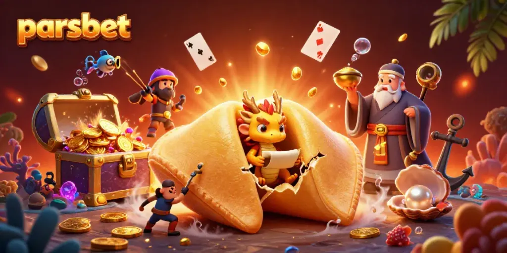 Parsbet ile slot makinelerinde şans arayan oyuncular için renkli yemek temalı 3D illüstrasyon.