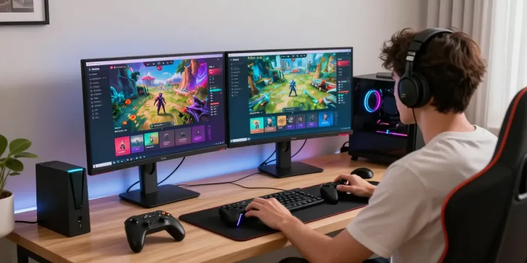 Pengguna diana4d menikmati akses platform game online dengan antarmuka mudah di sebuah ruang gaming modern.