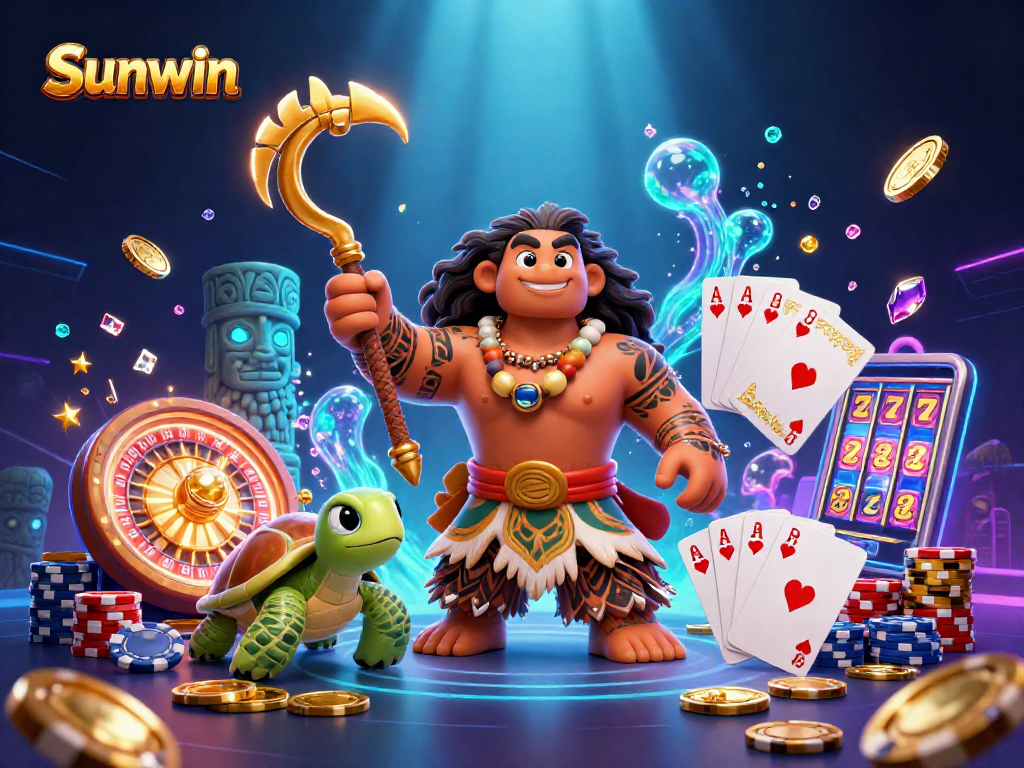 Experience thrilling gaming at Sunwin with vibrant 3D characters and dynamic casino elements.