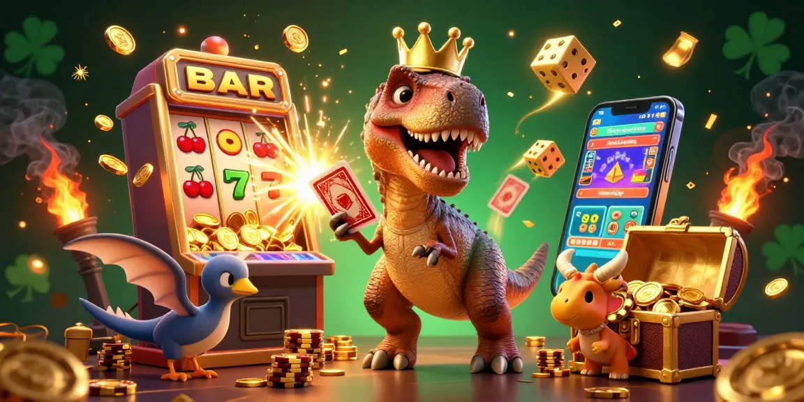 Experience thrilling gameplay with new88, featuring a T-Rex card-shuffling, pterodactyl helper, and chip-stacking triceratops.