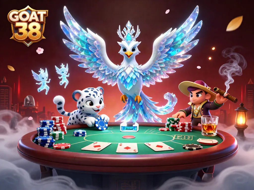 Engage with GOAT 38 in a colorful poker scene featuring vibrant characters and exciting gameplay.
