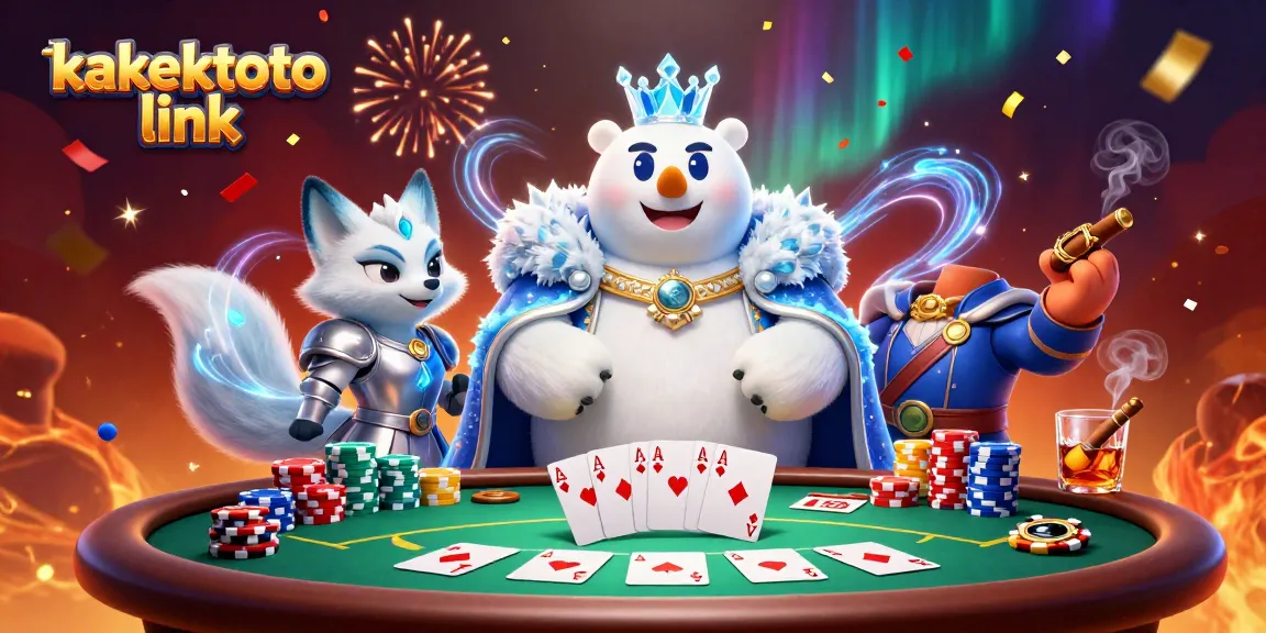 Engage with the thrilling kakektoto link poker scene featuring a polar bear and snow fox amidst colorful chips and cards.