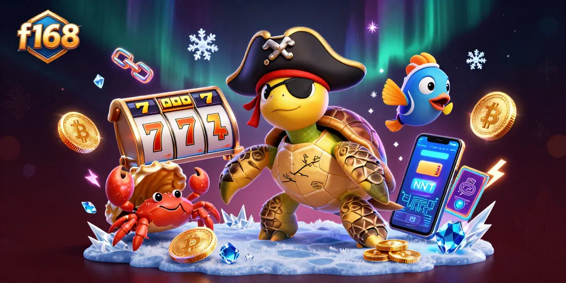 Experience thrilling gameplay with f168 at a vibrant casino adventure featuring a pirate turtle and treasures.