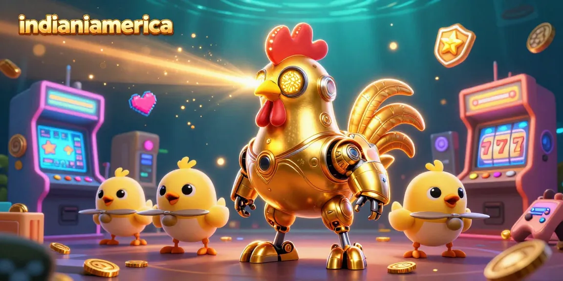 Engage with vibrant casino gaming through the indianiamerica scene featuring a golden rooster robot.