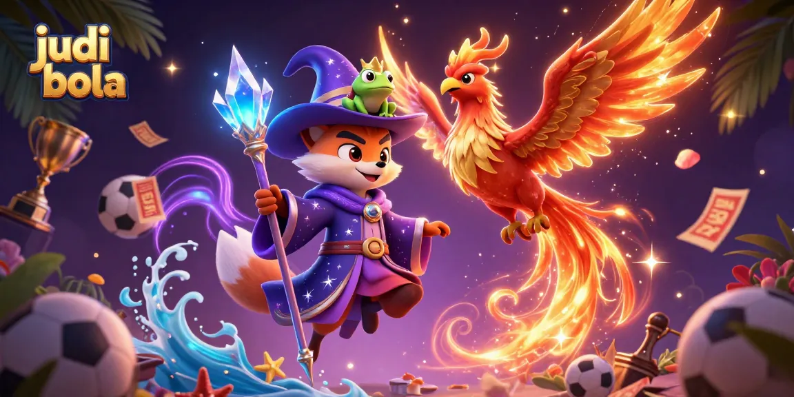 Experience exciting judi bola action with dynamic visuals of sports betting elements and magical characters.