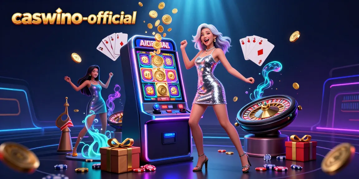 Play the exciting games at Caswino-official as golden coins erupt from a jackpot slot machine.